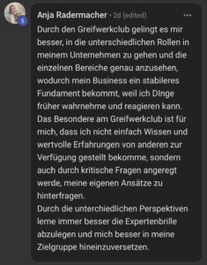 Screenshot eines Social-Media-Posts mit Text auf Deutsch über Rollen und Perspektiven im Unternehmen. Profilbild oben links.